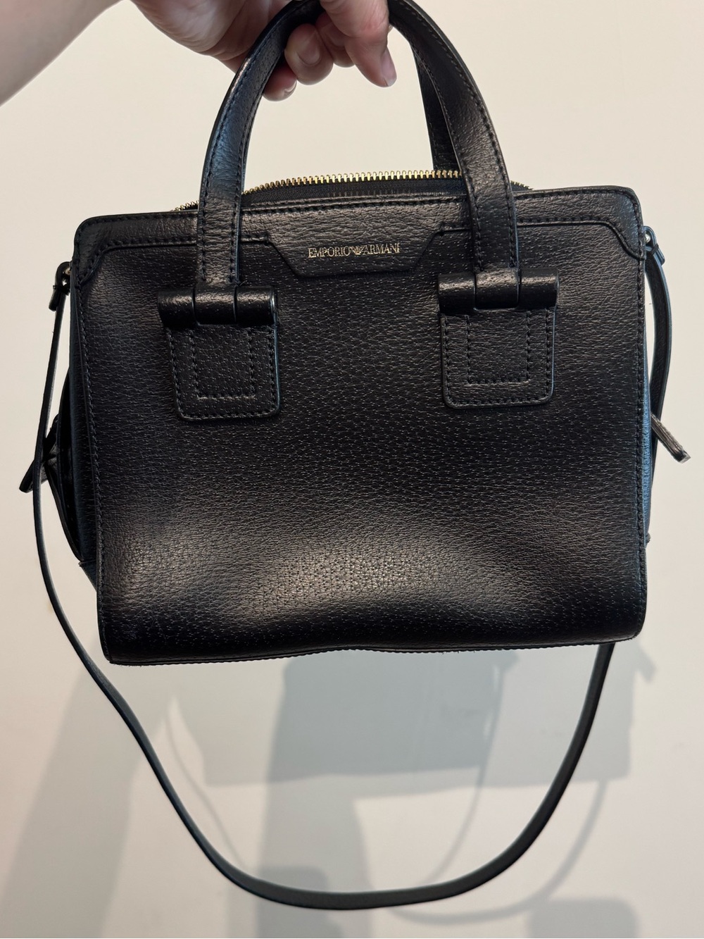 Emporio Armani Black Calf Leather Satchel Shoulder Bag